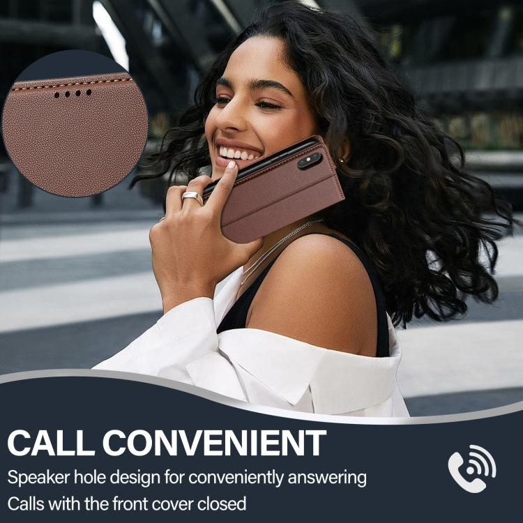 For iPhone XR LC.IMEEKE L1 Series Frosted Fine Texture PU Phone Case(Brown)