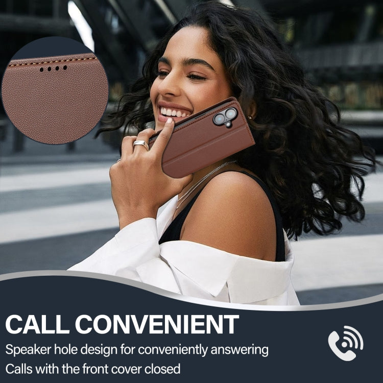 For iPhone 16 LC.IMEEKE L1 Series Frosted Fine Texture PU Phone Case(Brown)