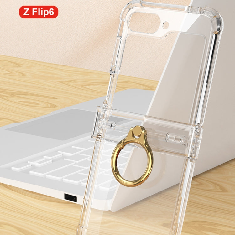 For Samsung Galaxy Z Flip6 / Flip7 FE GKK Clear Airbag Hinge Full Coverage Phone Case with Ring / Metal Chain(Gold)