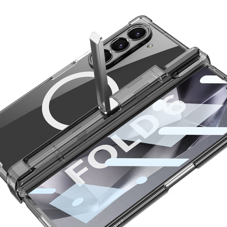 For Samsung Galaxy Z Fold6 GKK Integrated Airbag Hinge Full Coverage MagSafe Phone Case with Holder / Pen Box, Not Included Pen(Transparent)