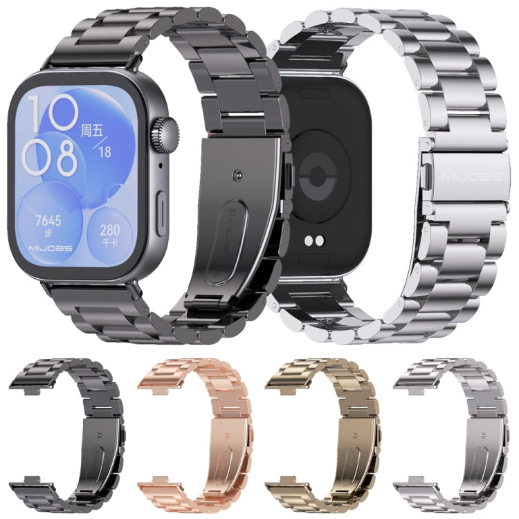 For Huawei Watch Fit3 MIJOBS Three-Beads Stainless Steel Watch Band(Rose Gold)