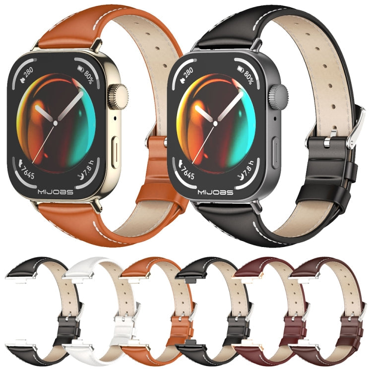 For Huawei Watch Fit3 MIJOBS Slim Genuine Leather Watch Band(Coffee Black)