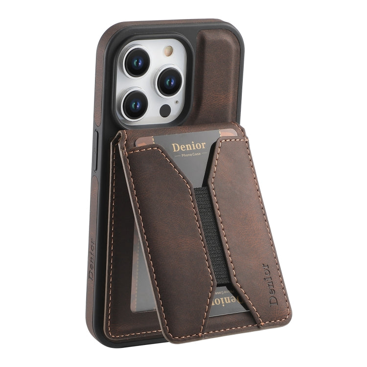For iPhone 14 / 13 Denior D17 Skin Feel MagSafe Detachable Card Slot Phone Case(Brown)