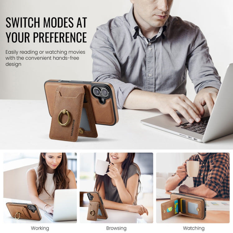 For iPhone 16 Plus MAGKING K1 MagSafe Detachable Wallet RFID Back Cover Phone Case(Brown)