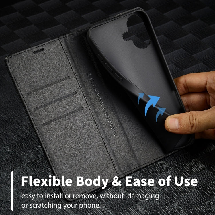 For iPhone 16 Plus LC.IMEEKE Carbon Fiber Leather Phone Case(Vertical Black)