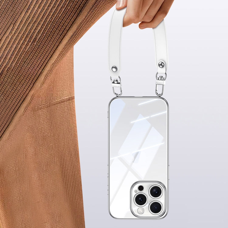 For iPhone 14 Pro Max SULADA Electroplated Clear TPU Soft Frame Phone Case with Wrist Strap(Black)