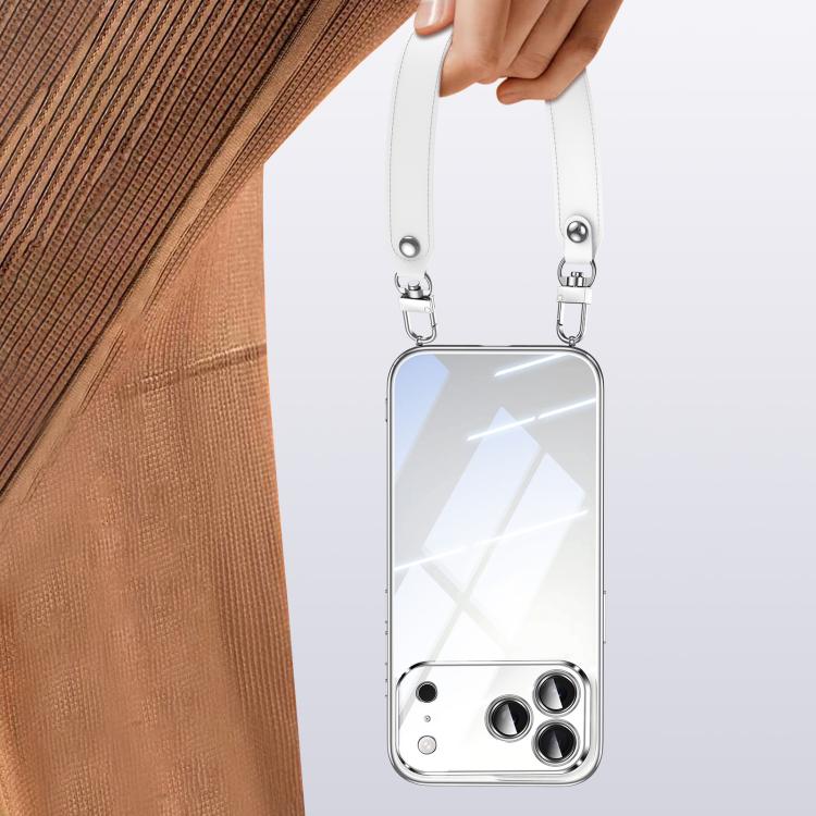 For iPhone 14 Pro SULADA Electroplated Clear TPU Soft Frame Phone Case with Wrist Strap(Black)