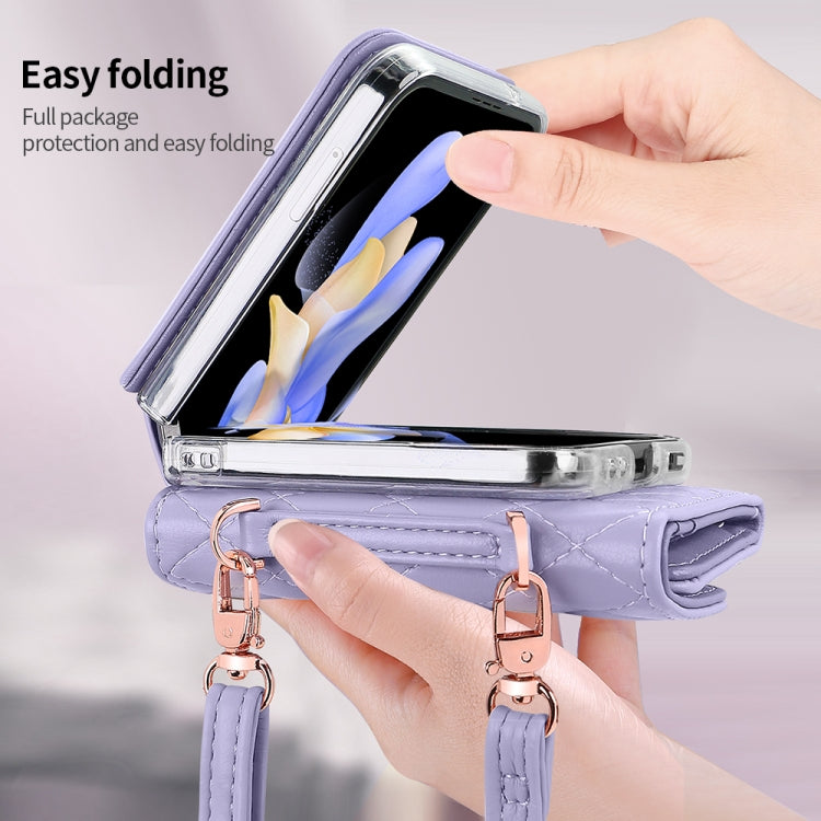 For Samsung Galaxy Z Flip6 / Flip7 FE VIETAO Rhombic Texture Wallet PU Phone Case with Long Lanyard(Purple)