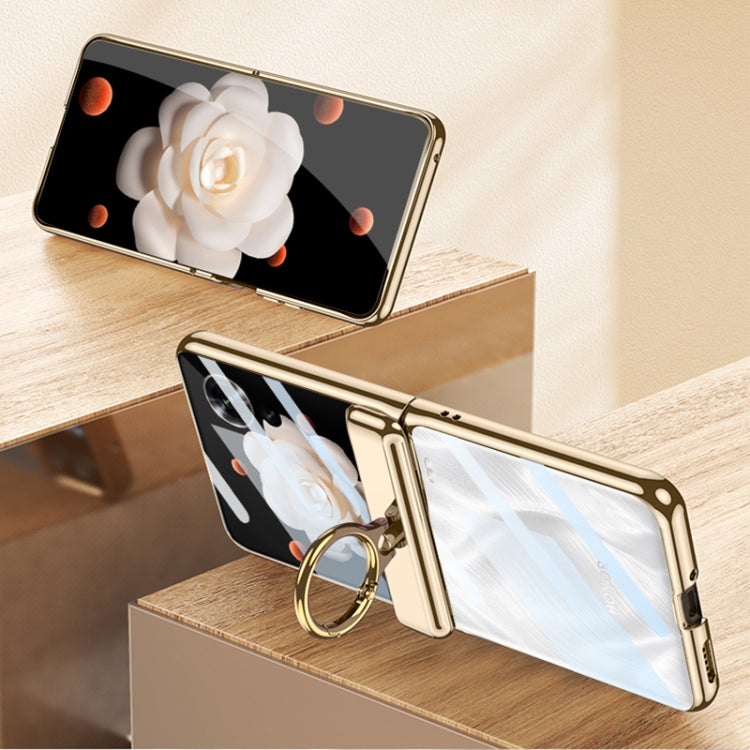 For Honor Magic V Flip GKK Integrated Magnetic Folding Phantom Rotary Phone Case with Ring Holder(Champagne Gold)