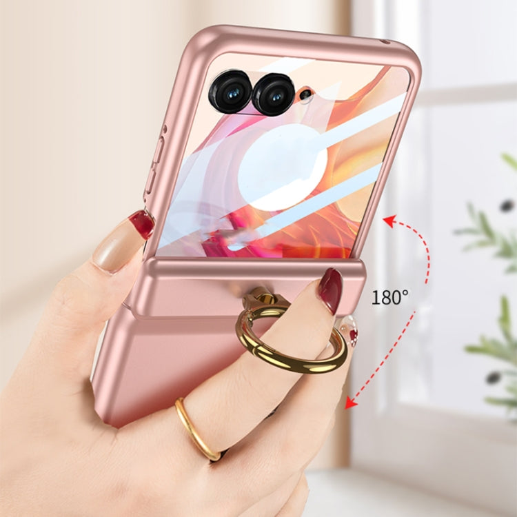 For Motorola Razr 50 GKK Integrated Magnetic Hinged Flip Case with Ring Holder(Pink)
