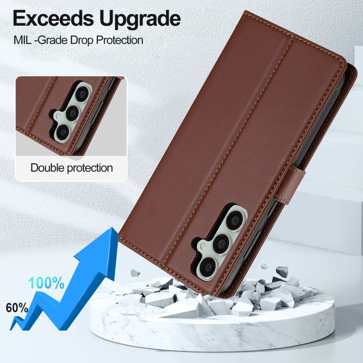For Samsung Galaxy S23 FE 5G LC.IMEEKE L2 Series Detachable Magsafe PU Phone Case with Lanyard(Brown)