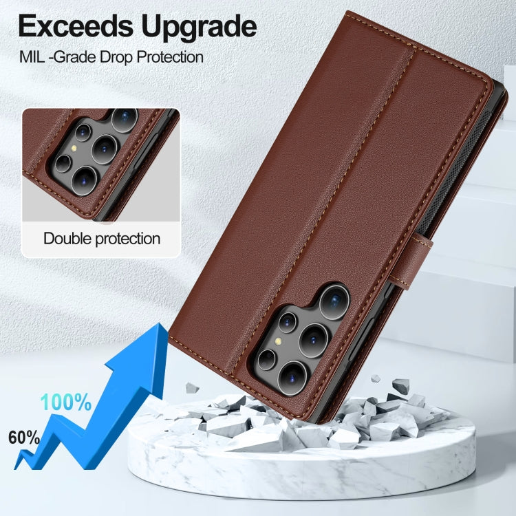 For Samsung Galaxy S24 Ultra 5G LC.IMEEKE L2 Series Detachable Magsafe PU Phone Case with Lanyard(Brown)
