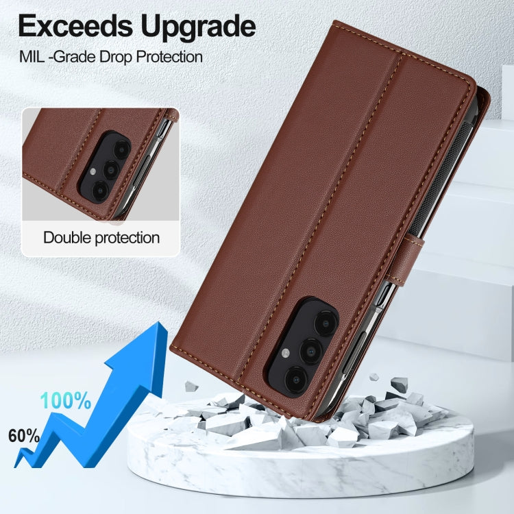 For Samsung Galaxy A14 4G / A14 5G LC.IMEEKE L2 Series Detachable Magsafe PU Phone Case with Lanyard(Brown)