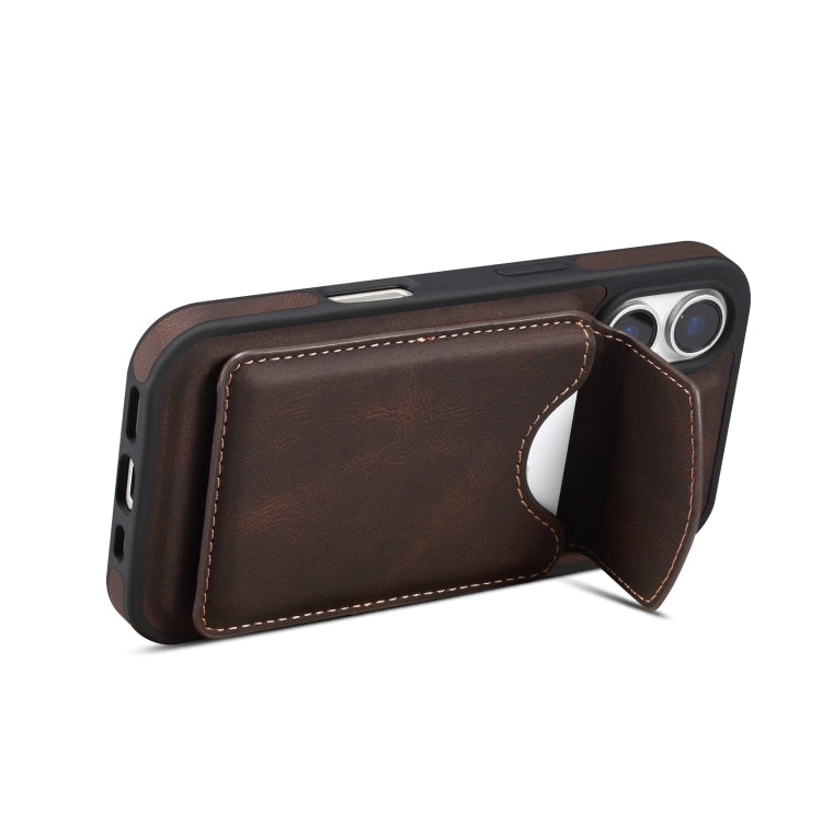 For iPhone 16 Denior D19 Skin Feel MagSafe Detachable Card Slot Phone Case(Brown)