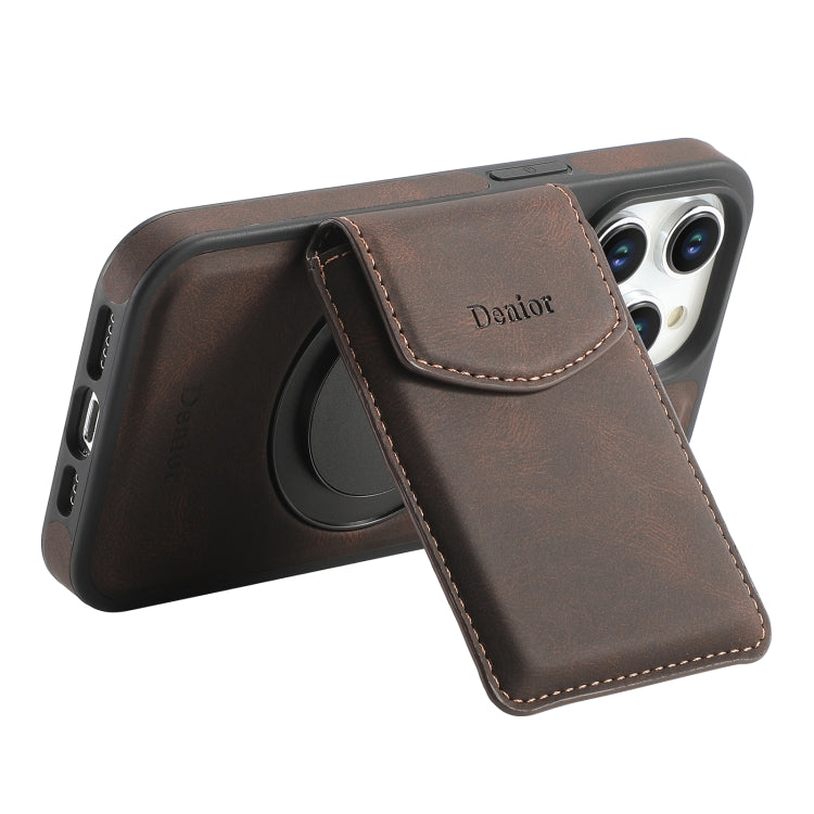 For iPhone 12 / 12 Pro Denior D20 Skin Feel MagSafe Holder Detachable Card Slot Phone Case(Brown)