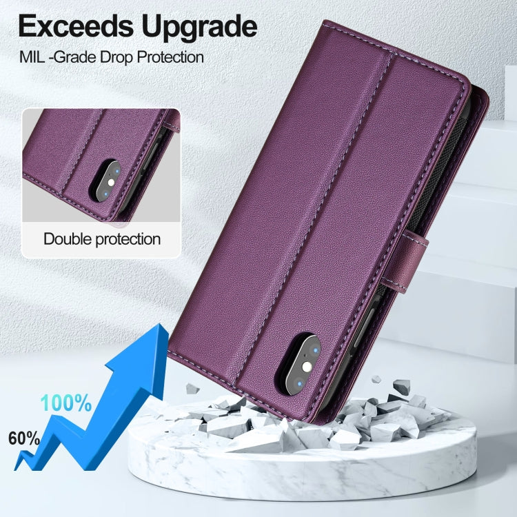 For iPhone XS Max LC.IMEEKE L2 Series Detachable Magsafe PU Phone Case with Lanyard(Purple)