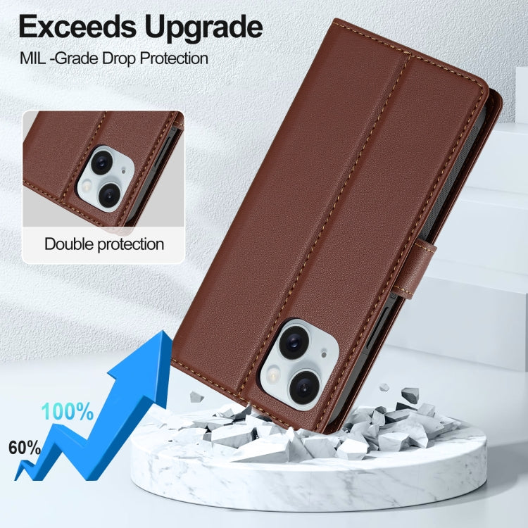 For iPhone 14 LC.IMEEKE L2 Series Detachable Magsafe PU Phone Case with Lanyard(Brown)