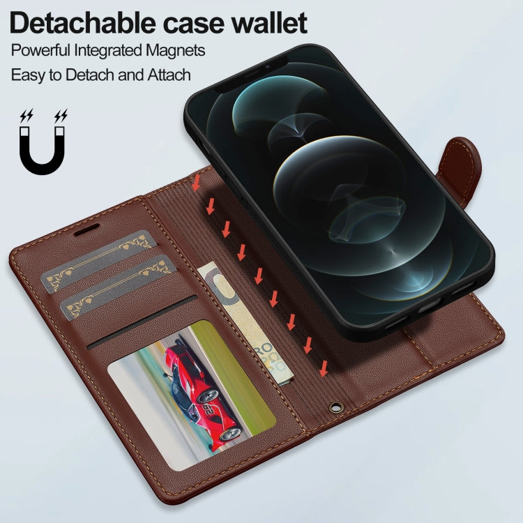 For iPhone 11 LC.IMEEKE L2 Series Detachable Magsafe PU Phone Case with Lanyard(Brown)