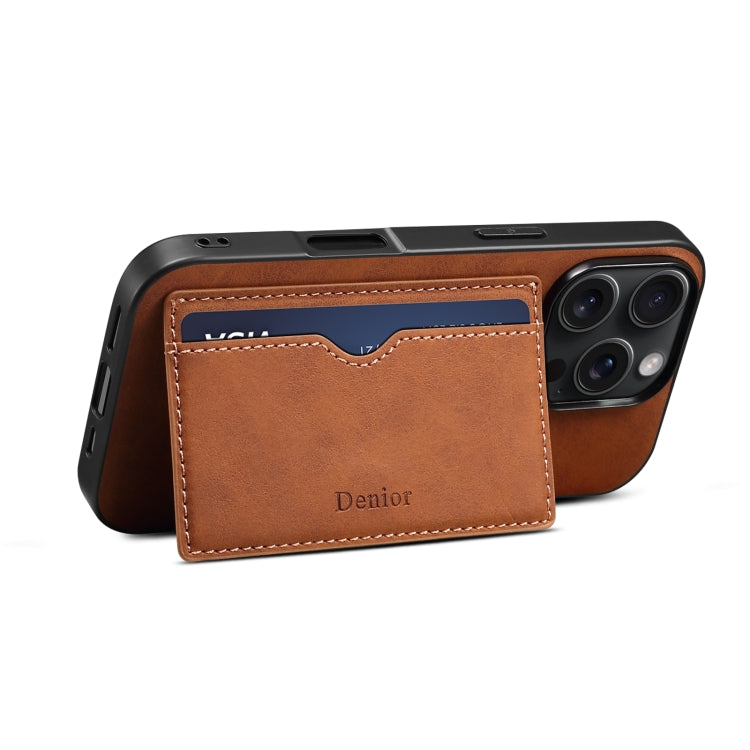 For iPhone 16 Plus Denior D08 PU Single Card Slot Holder Phone Case(Brown)