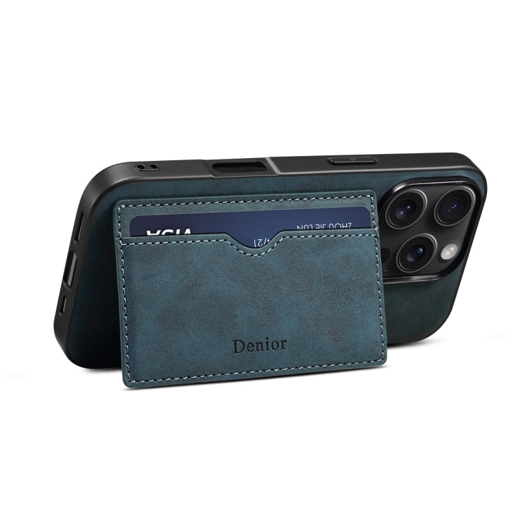 For iPhone 16 Pro Max Denior D08 PU Single Card Slot Holder Phone Case(Blue)