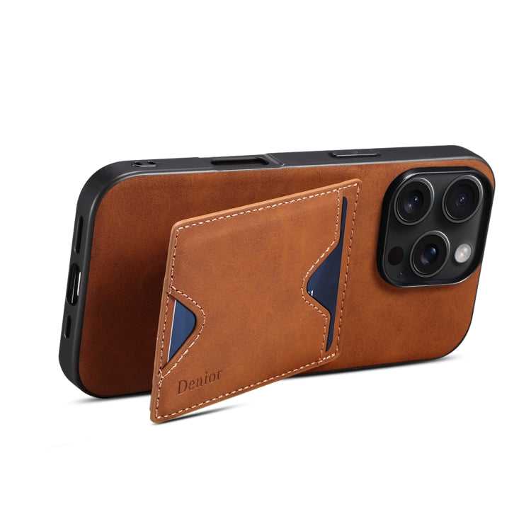 For iPhone 16 Denior D06 PU Back Cover Card Slot Holder Phone Case(Brown)