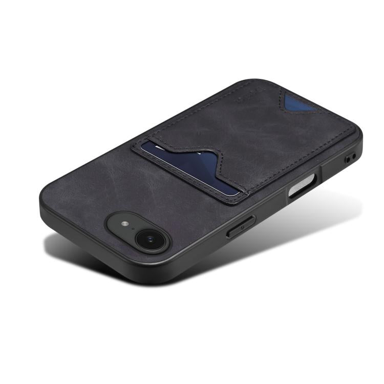 For iPhone 17e / 16e Denior D06 PU Back Cover Card Slot Holder Phone Case(Black)