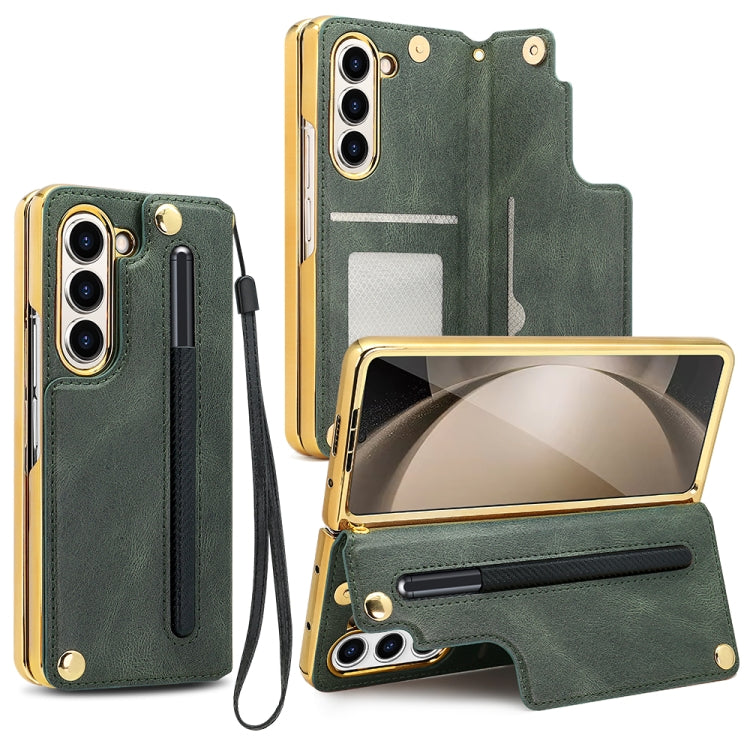For Samsung Galaxy Z Fold5 VIETAO Film Integrated Folding Holder Flip PU Phone Case(Green)