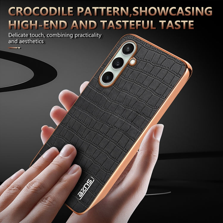 For Samsung Galaxy A36 AZNS Electroplated Frame Crocodile Texture Full Coverage Phone Case(Black)
