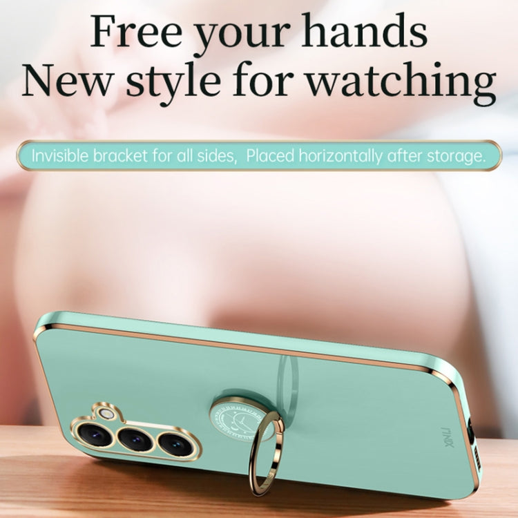 For Samsung Galaxy S25+ 5G XINLI Straight Edge 6D Electroplate TPU Phone Case with Ring Holder(Hawthorn Red)