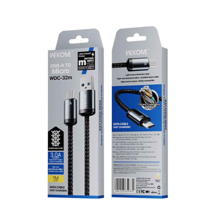 WK WDC-32m Raython Gen2 1m 3A USB to Micro USB Fast Charging Data Cable(Black)