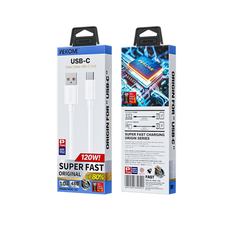 WK WDC-22 Origin All Compatible 1m 120W USB to Type-C Fast Charging Data Cable(White)