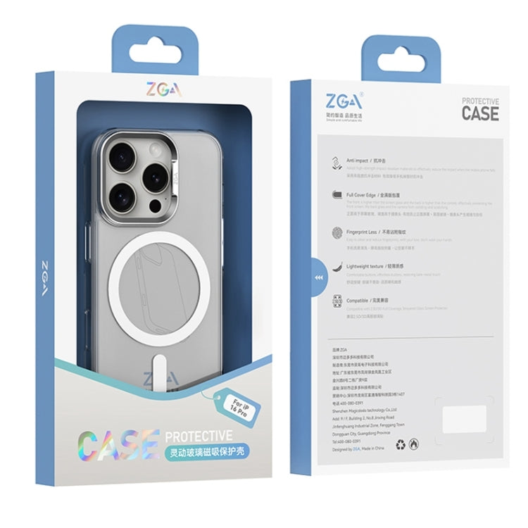 For iPhone 16 ZGA Magsafe Clear PC Tempered Glass Phone Case(Transparent)