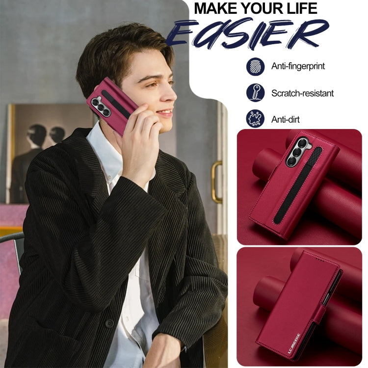 For Samsung Galaxy Z Fold5 LC.IMEEKE L1 Series Frosted Fine Texture PU Phone Case with Pen Slot, Pen Not Included(Red)