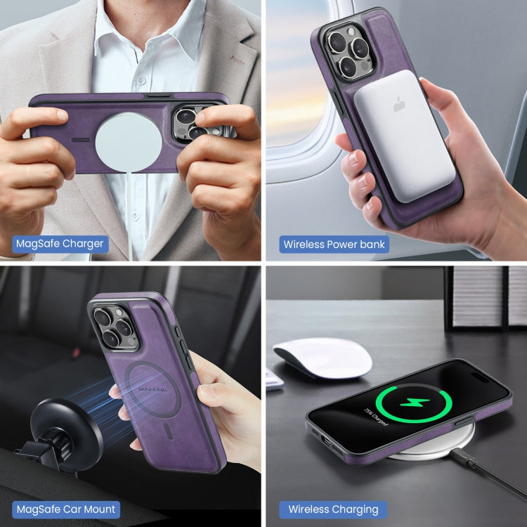 For iPhone 15 Pro Max MAGKING K2 Series MagSafe RFID Card Bag Detachable Phone Case(Purple)