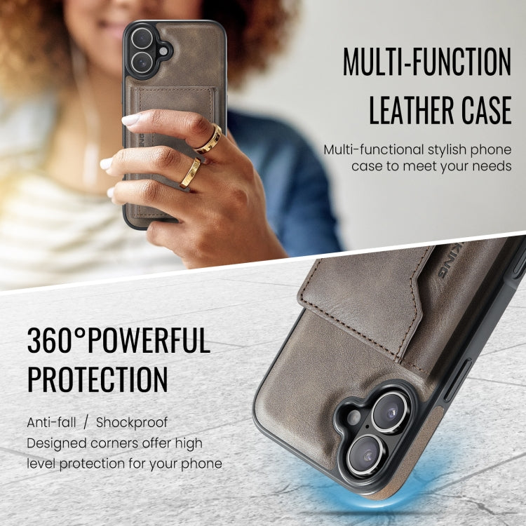 For iPhone 16 MAGKING K2 Series MagSafe RFID Card Bag Detachable Phone Case(Coffee)