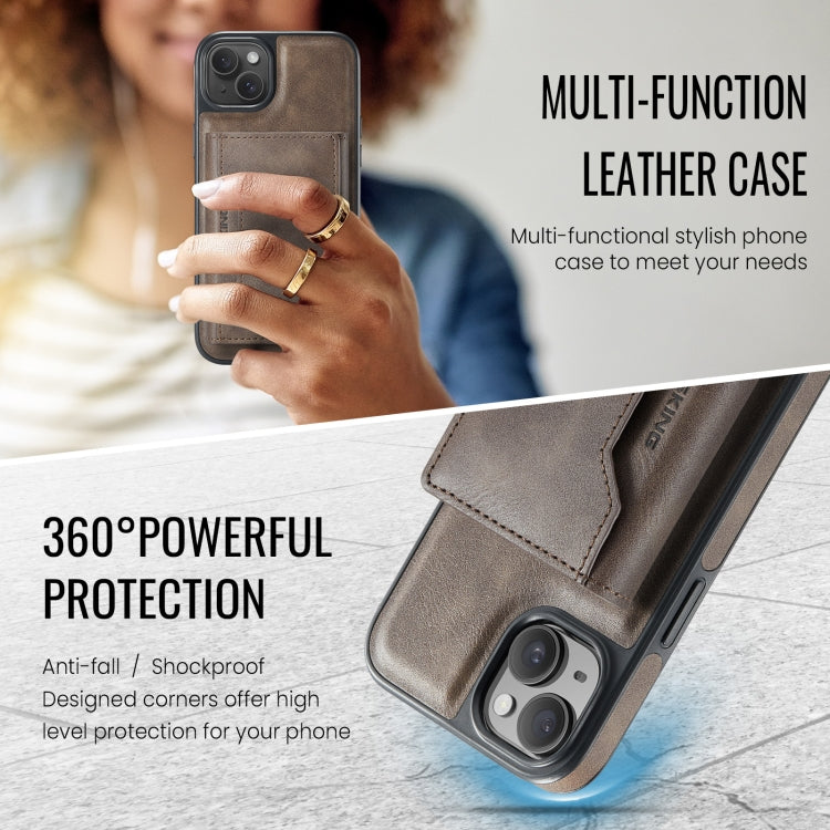 For iPhone 14 Plus MAGKING K2 Series MagSafe RFID Card Bag Detachable Phone Case(Coffee)