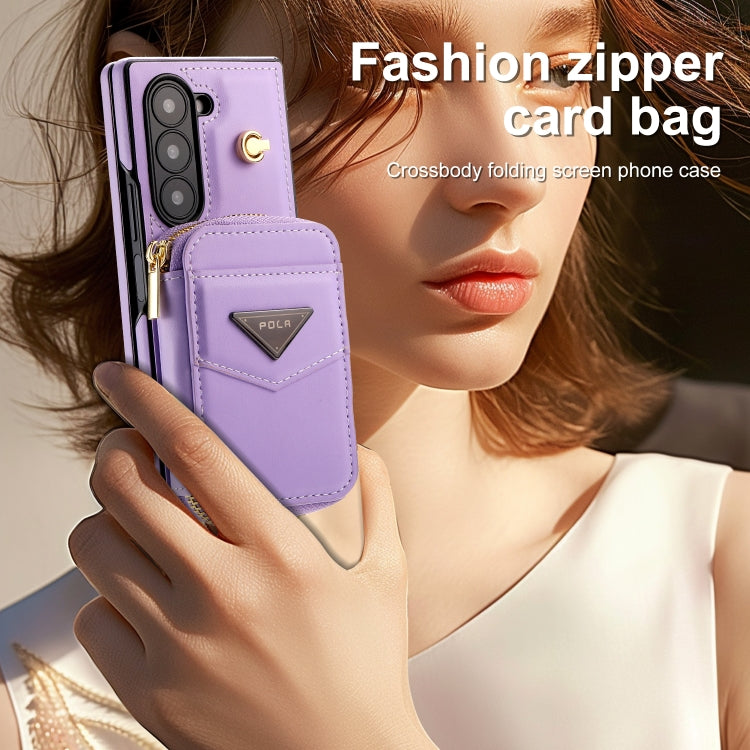 For Samsung Galaxy Z Fold6 POLA Multi-Card Slots Zipper Wallet Phone Case(Purple)