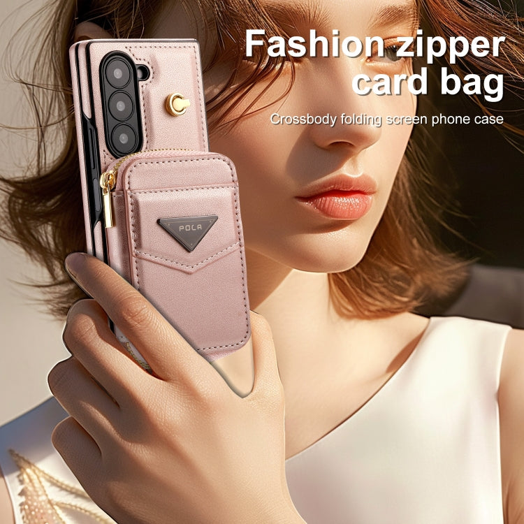 For Samsung Galaxy Z Fold6 POLA Multi-Card Slots Zipper Wallet Phone Case(Pink)