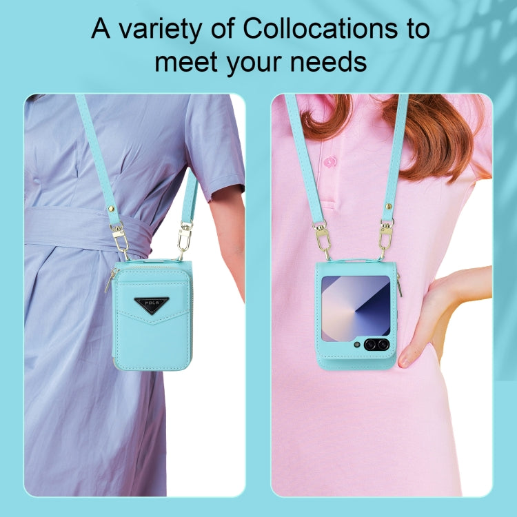 For Samsung Galaxy Z Flip6 POLA Multi-Card Slots Zipper Wallet Phone Case(Blue)