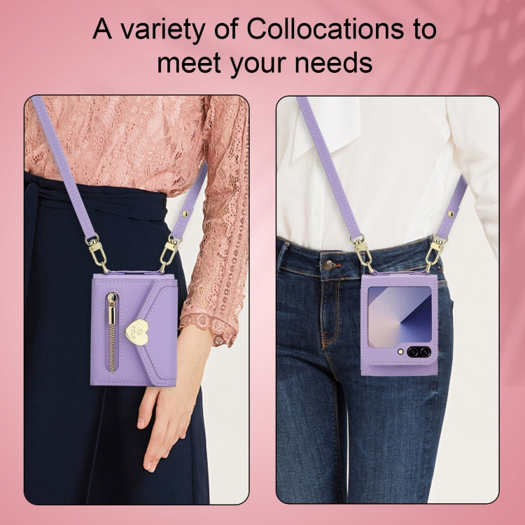 For Samsung Galaxy Z Flip6 POLA Love Buckle Multi-Card Slots Zipper Wallet Phone Case(Purple)