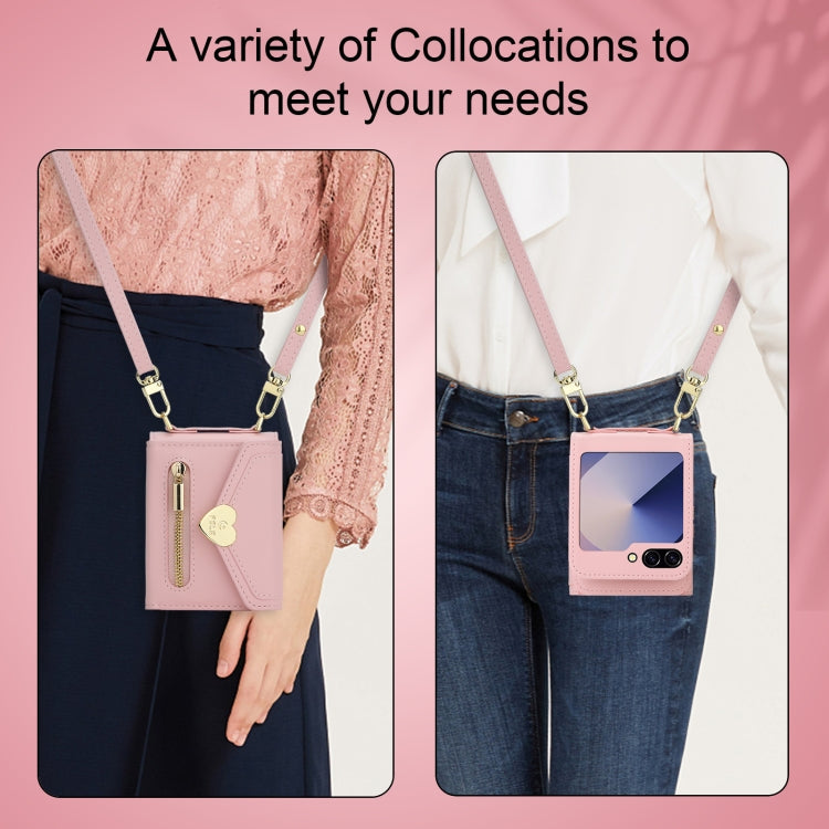 For Samsung Galaxy Z Flip6 POLA Love Buckle Multi-Card Slots Zipper Wallet Phone Case(Pink)