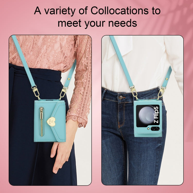 For Samsung Galaxy Z Flip5 POLA Love Buckle Multi-Card Slots Zipper Wallet Phone Case(Blue)