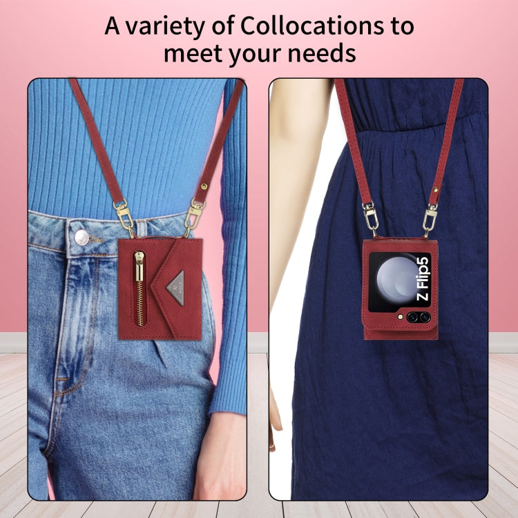 For Samsung Galaxy Z Flip5 POLA Skin Feel Multi-Card Slots Zipper Wallet Phone Case(Red)