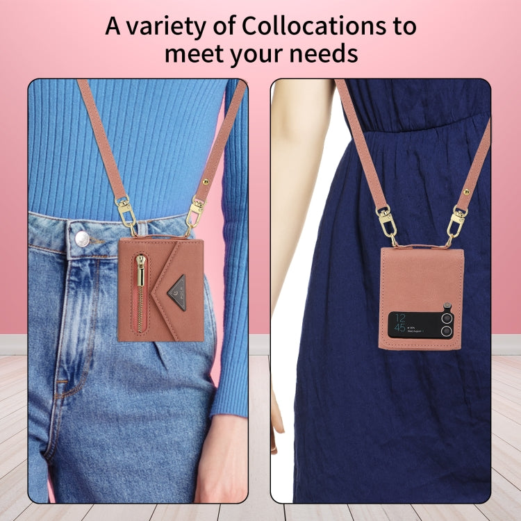 For Samsung Galaxy Z Flip4 POLA Skin Feel Multi-Card Slots Zipper Wallet Phone Case(Rose Gold)
