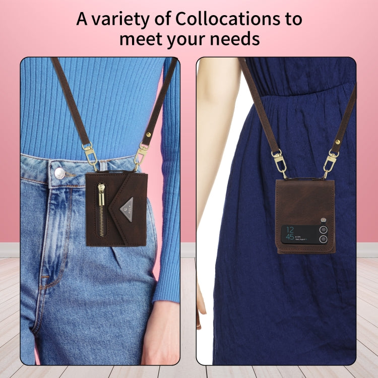 For Samsung Galaxy Z Flip3 POLA Skin Feel Multi-Card Slots Zipper Wallet Phone Case(Brown)