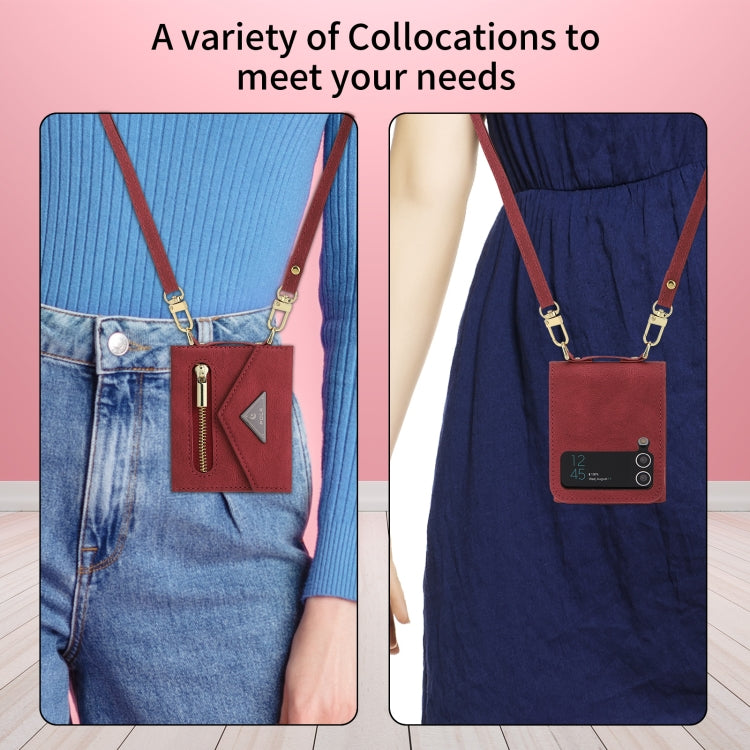 For Samsung Galaxy Z Flip3 POLA Skin Feel Multi-Card Slots Zipper Wallet Phone Case(Red)