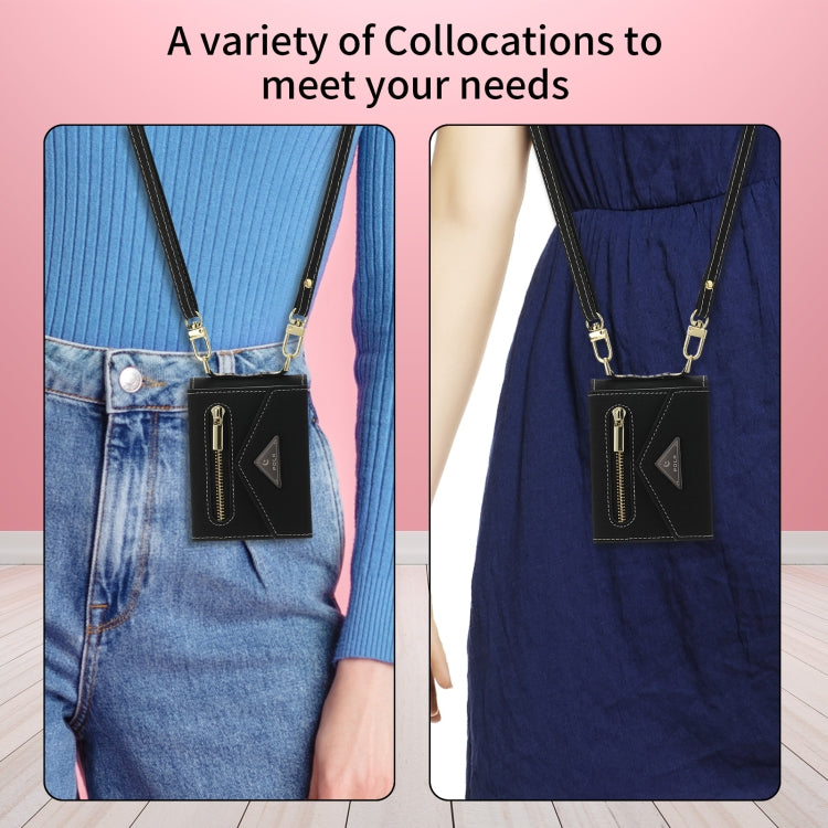 For Samsung Galaxy Z Flip4 POLA Grid Texture Multi-Card Slots Zipper Wallet Phone Case(Black)