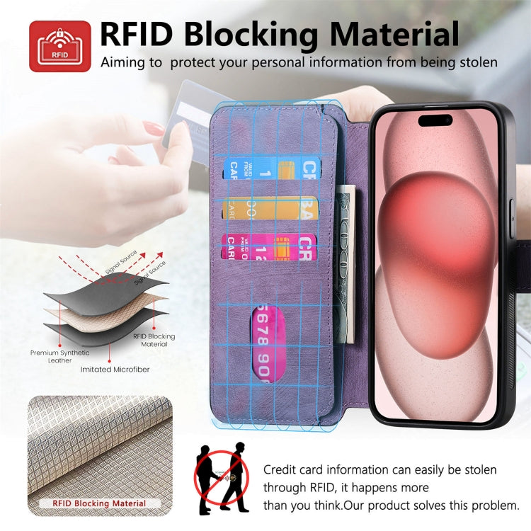 For iPhone 15 CaseNeo MagSafe RFID Anti-theft Retro Leather Phone Case(Purple)