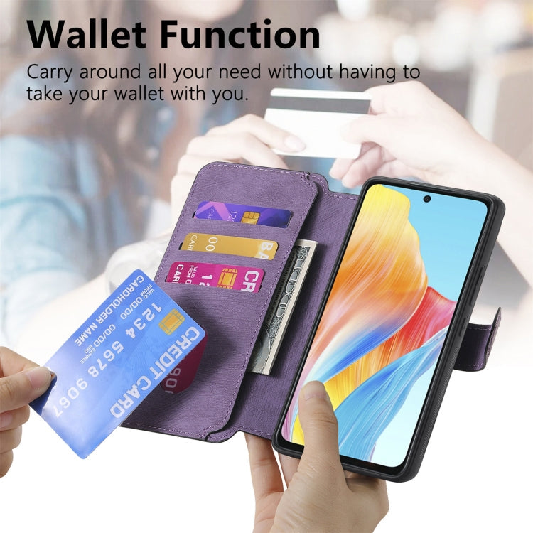 For OPPO A58 4G CaseNeo MagSafe RFID Anti-theft Retro Leather Phone Case(Purple)