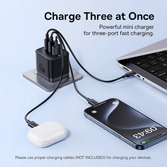 Baseus PD65W USB and 2 USB-C / Type-C Fast Charger With 1m Type-C Cable, Plug Type:UK Plug(Black)